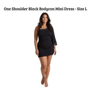 ✨One Shoulder Black Bodycon Mini Dress with Beaded Neckline | Size L